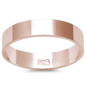 4 MM Flat 14KT Rose Gold Plated Silver Band Ring